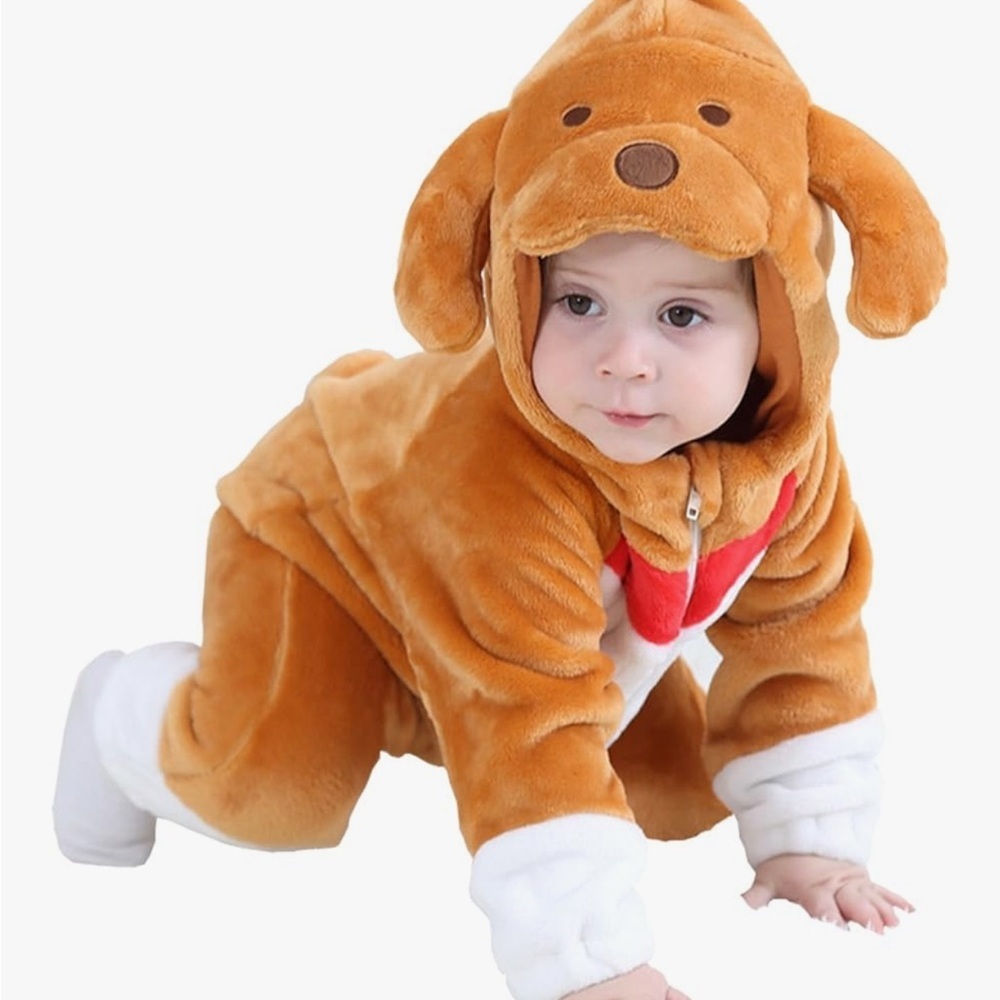 Brown and White Dog Hooded Kids One Piece